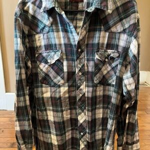 Wrangler Western Plaid Flannel Button-Up Shirt XL Long Sleeve Cotton Men